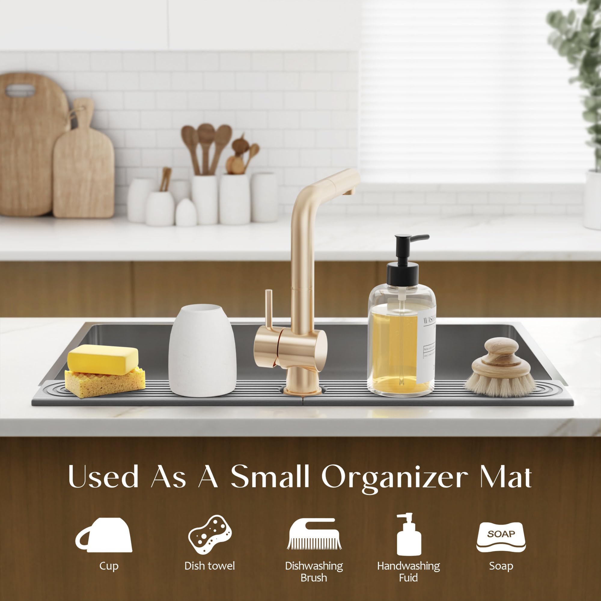 Kitchen Sink Splash Guard – Stone Diatomite Faucet Drying Mat, Modern Kitchen & Bathroom Sink Accessories for Counter (Dark Grey, 23.6"x3.9")