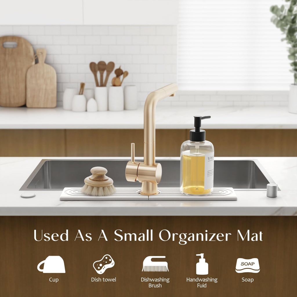 Faucet Mat for Kitchen Sink – Diatomite Drying Stone Mat & Sink Protector, Prevent Moisture – Sink Splash Guard Water-Absorbing Stone Tray for Bathroom Counter (Light Grey,23.6" x 3.9")