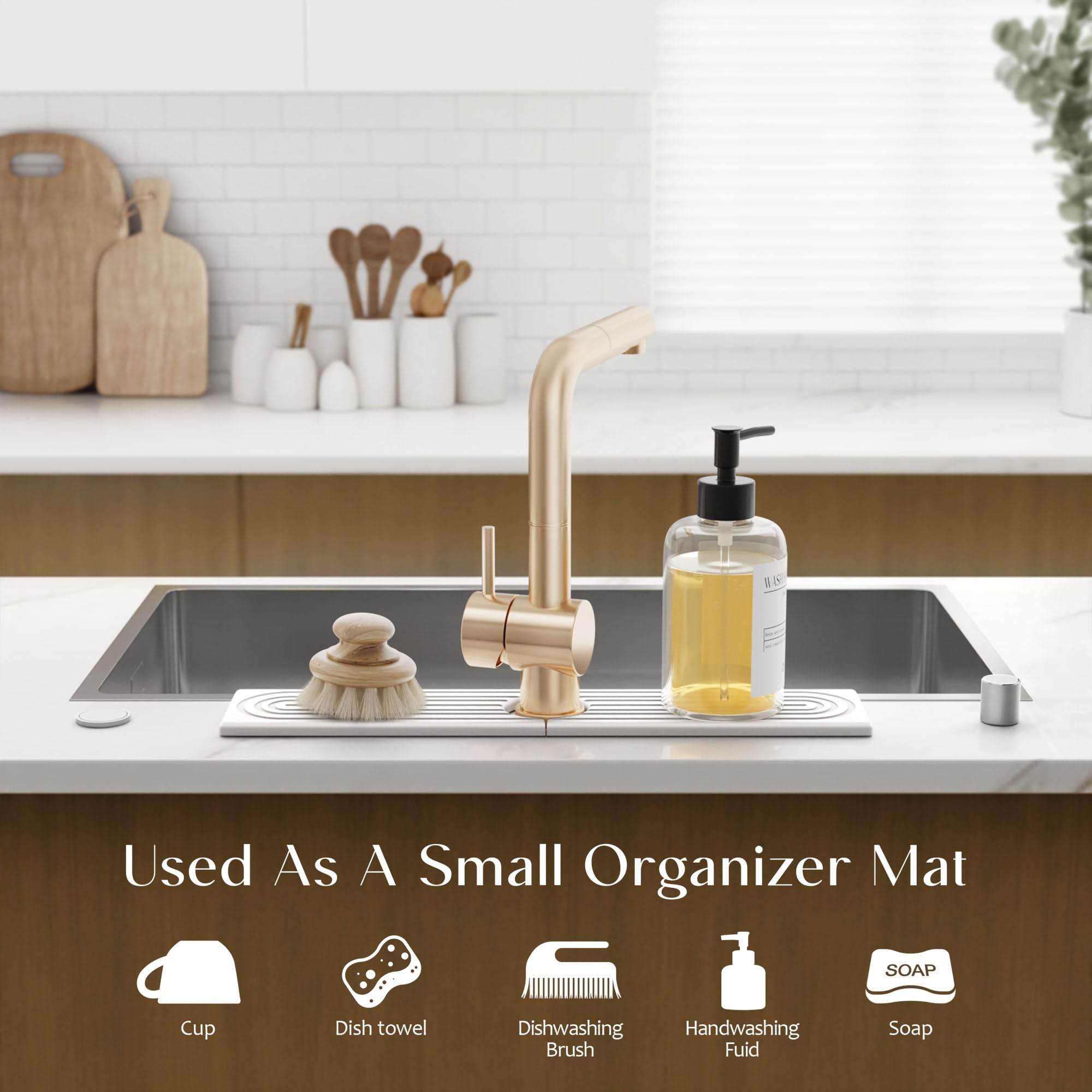 Faucet Mat for Kitchen Sink – Diatomite Drying Stone Mat & Sink Protector, Prevent Moisture – Sink Splash Guard Water-Absorbing Stone Tray for Bathroom Counter (Light Grey,23.6" x 3.9")